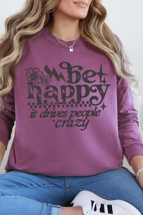 Black Be Happy Comfort Colors Heavyweight Long T-Shirt