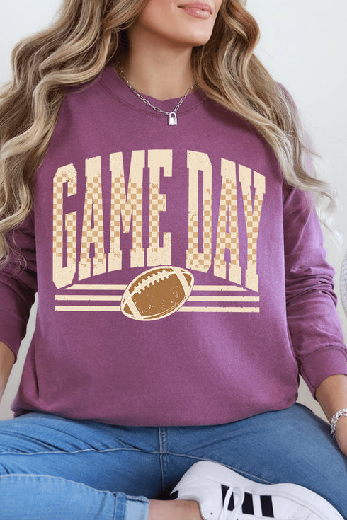 Checkered Taupe Game Day Comfort Colors Heavyweight Long T-Shirt