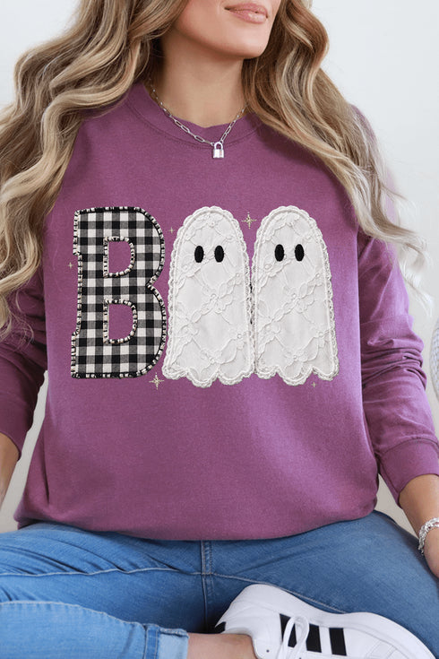 Gingham & Lace Boo Comfort Colors Heavyweight Long T-Shirt