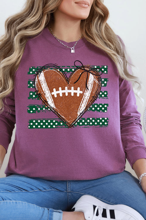 Green Football Sweetheart Comfort Colors Heavyweight Long T-Shirt