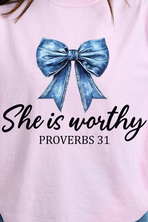 Blue Bow Worthy Comfort Colors Heavyweight Long T-Shirt