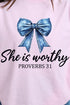 Blue Bow Worthy Comfort Colors Heavyweight Long T-Shirt