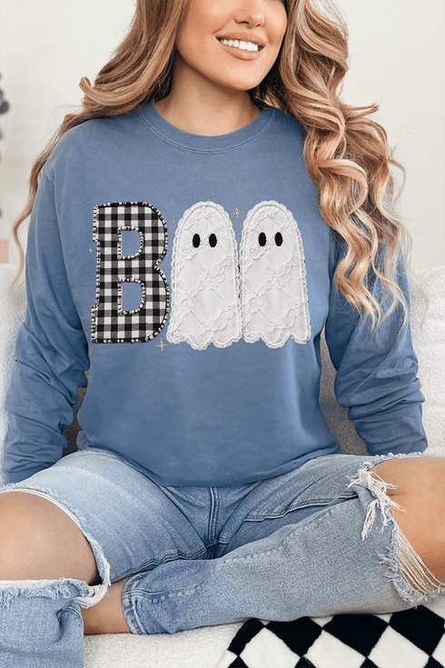 Gingham & Lace Boo Comfort Colors Heavyweight Long T-Shirt
