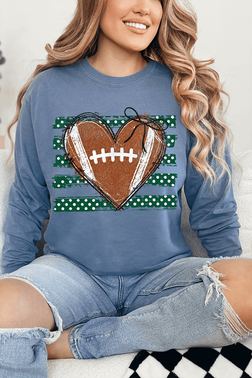 Green Football Sweetheart Comfort Colors Heavyweight Long T-Shirt