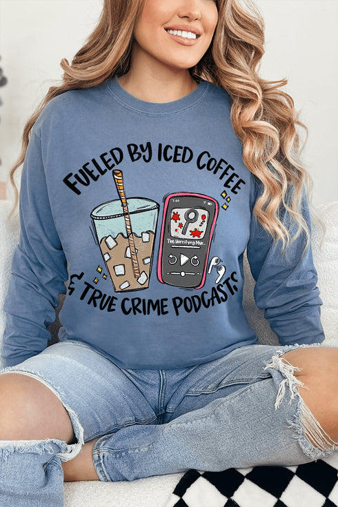 Iced Coffee & True Crime Comfort Colors Heavyweight Long T-Shirt