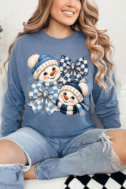 Winter Check Snowmen Comfort Colors Heavyweight Long T-Shirt