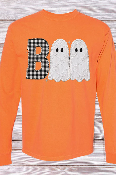 Gingham & Lace Boo Comfort Colors Heavyweight Long T-Shirt