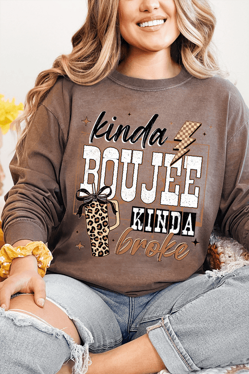 Kinda Boujee Kinda Broke Comfort Colors Heavyweight Long T-Shirt
