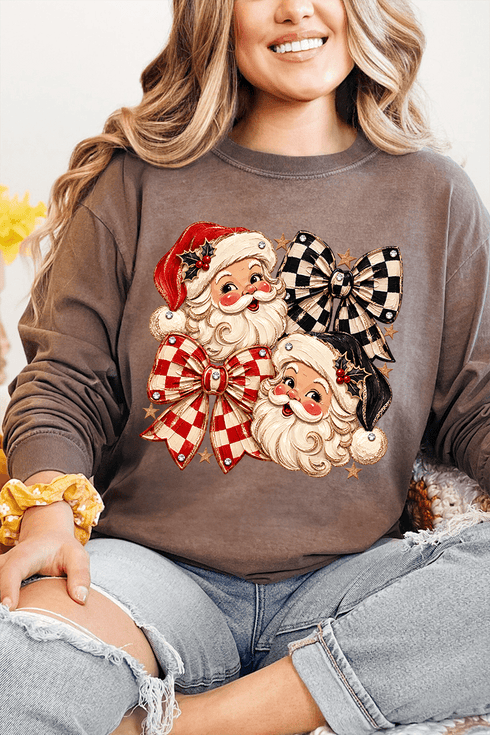 Merry Check Santa Comfort Colors Heavyweight Long T-Shirt