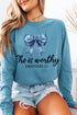 Blue Bow Worthy Comfort Colors Heavyweight Long T-Shirt