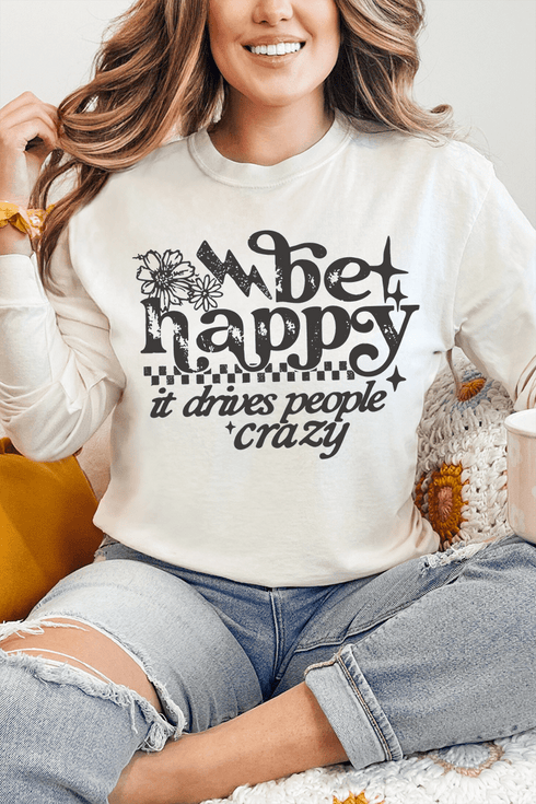 Black Be Happy Comfort Colors Heavyweight Long T-Shirt