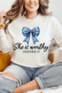 Blue Bow Worthy Comfort Colors Heavyweight Long T-Shirt