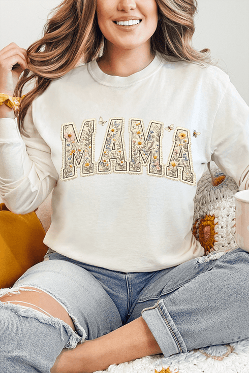 Buzzing Blooms Mama Comfort Colors Heavyweight Long T-Shirt