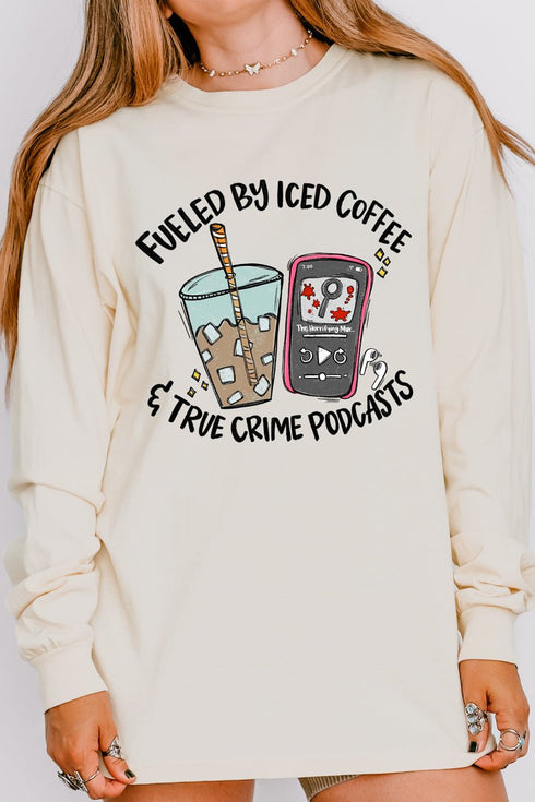 Iced Coffee & True Crime Comfort Colors Heavyweight Long T-Shirt