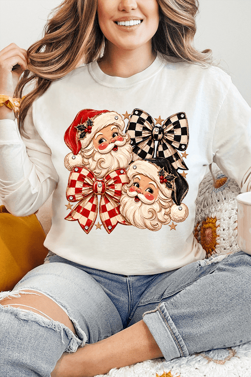 Merry Check Santa Comfort Colors Heavyweight Long T-Shirt