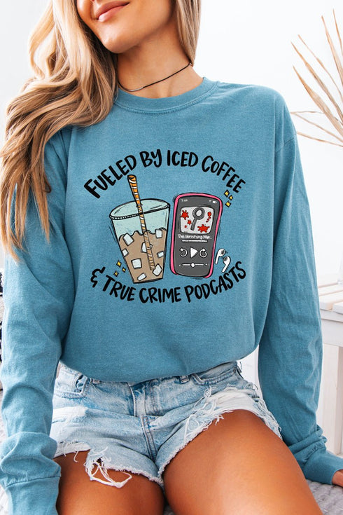 Iced Coffee & True Crime Comfort Colors Heavyweight Long T-Shirt