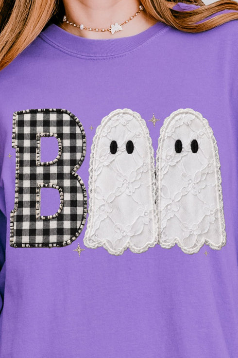 Gingham & Lace Boo Comfort Colors Heavyweight Long T-Shirt