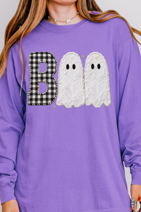 Gingham & Lace Boo Comfort Colors Heavyweight Long T-Shirt