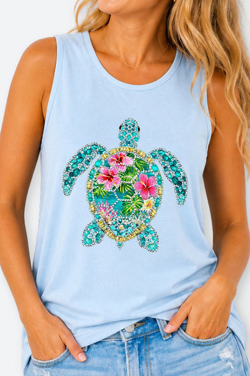 Seaside Sparkle Turtle Comfort Colors Cotton Tank Top