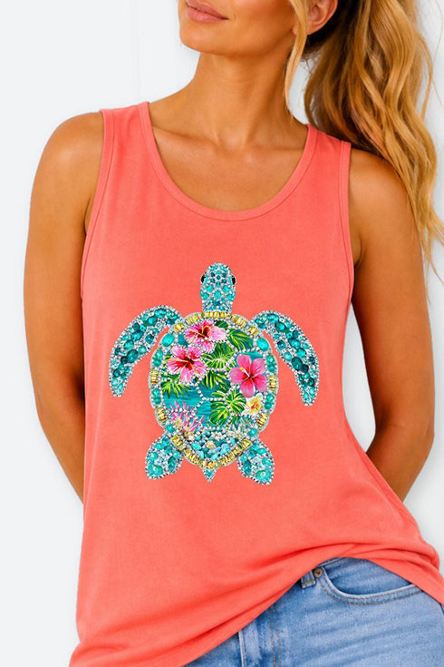 Seaside Sparkle Turtle Comfort Colors Cotton Tank Top