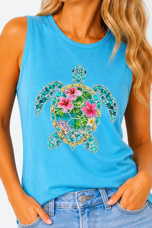 Seaside Sparkle Turtle Comfort Colors Cotton Tank Top
