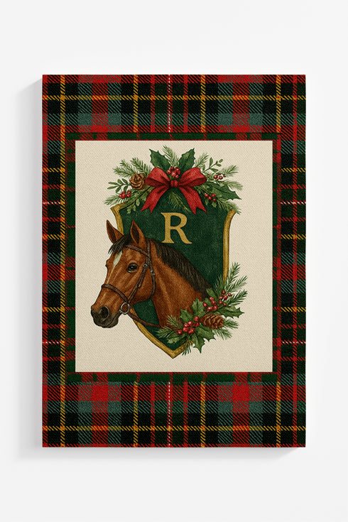 Equestrian Holiday Monogram Crest Ready To Frame Print *Customize Your Initial