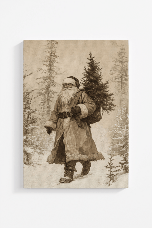 Vintage Santa In The Woods Ready To Frame Print