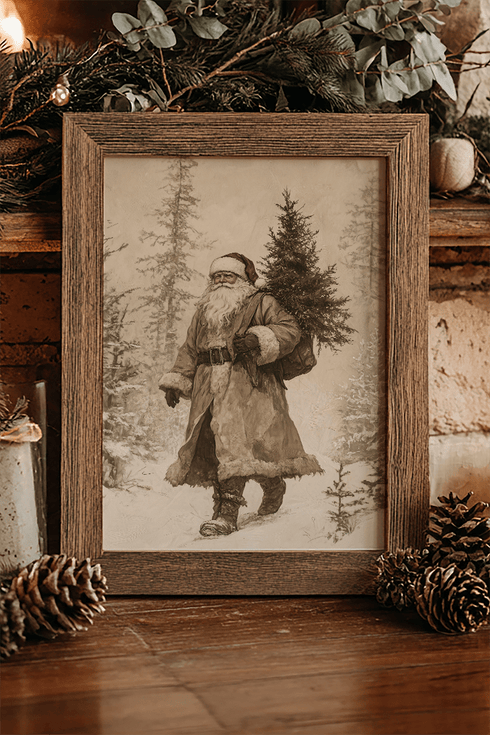 Vintage Santa In The Woods Ready To Frame Print