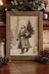 Vintage Santa In The Woods Ready To Frame Print