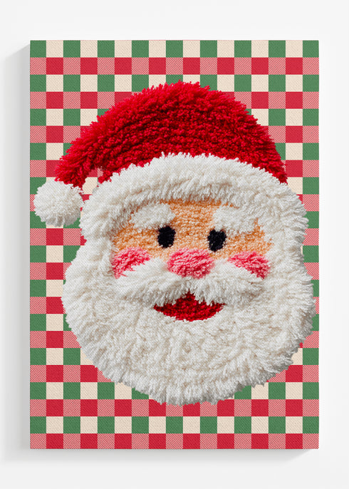 Checkered Cheer Faux Yarn Santa Ready To Frame Canvas Print