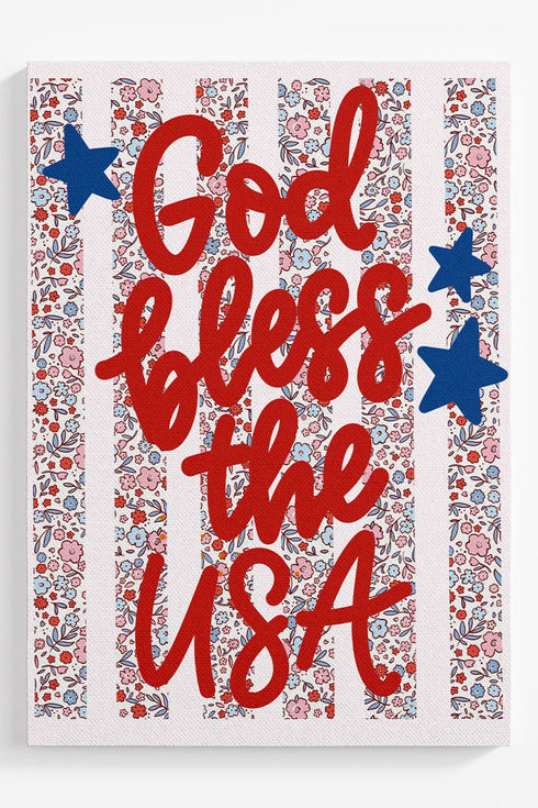 Floral God Bless The USA Ready To Frame Canvas Print