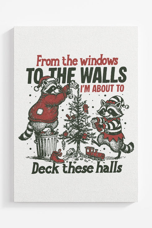Raccoons About To Deck These Halls Ready To Frame Canvas Print