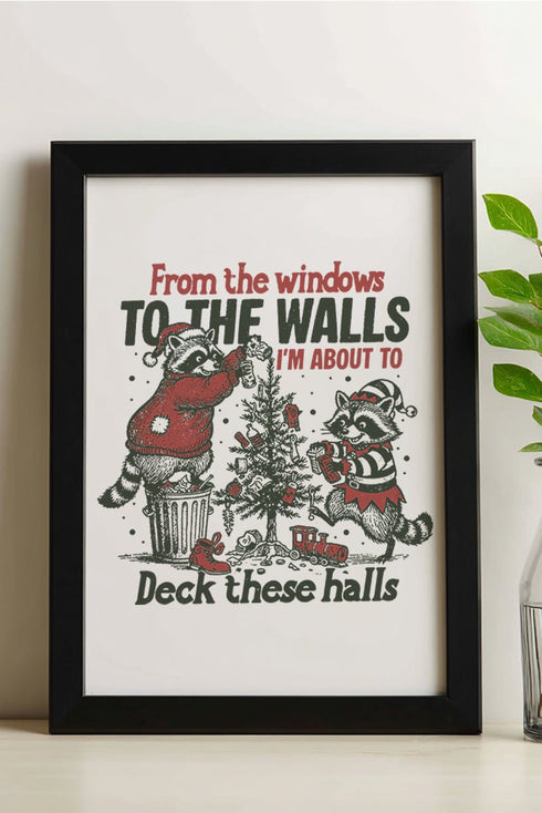 Raccoons About To Deck These Halls Ready To Frame Canvas Print