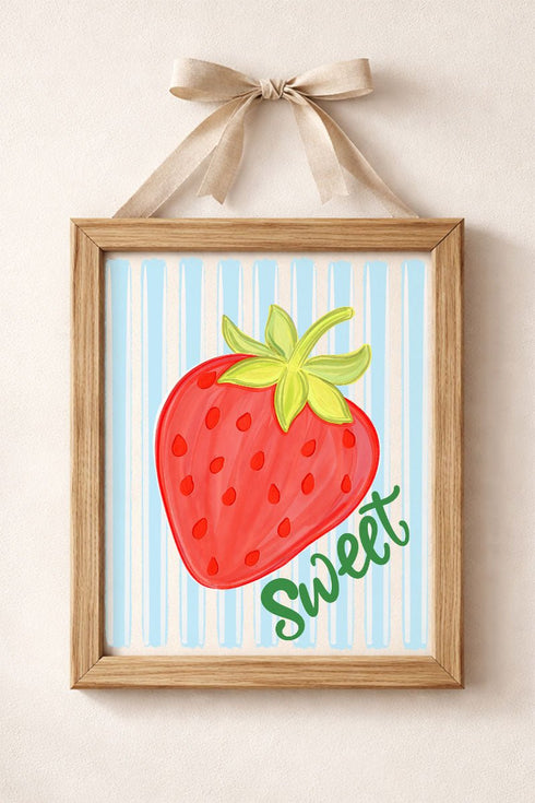 Sweet Strawberry Stripes Ready To Frame Canvas Print