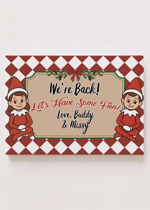 Personalized Plaid & Playful Elf Stretched Canvas Print *Customize with Elf Names