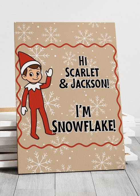 Personalized Snowy Elf Message Stretched Canvas Print *Customize with Children and Elf Names