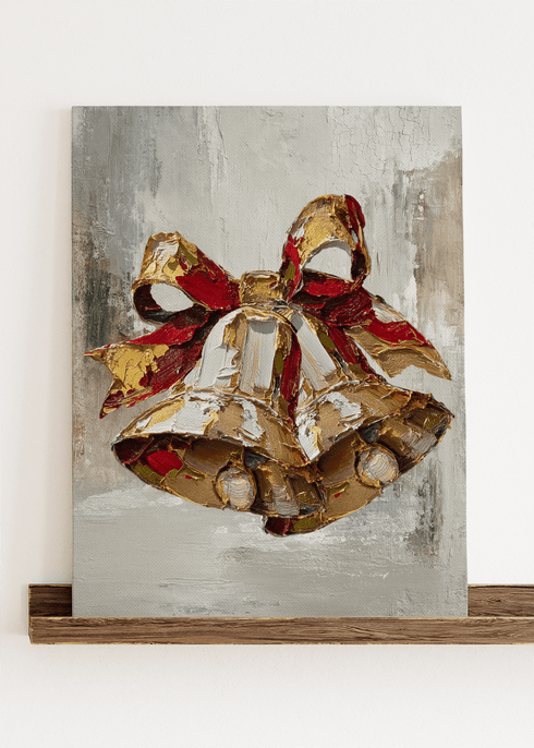 The Painted Rustic Christmas Bells Stretched Canvas Print