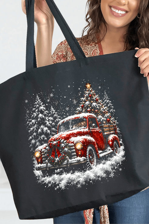 Evergreen Christmas Drive Canvas Jumbo Tote