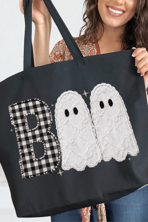 Gingham & Lace Boo Canvas Jumbo Tote