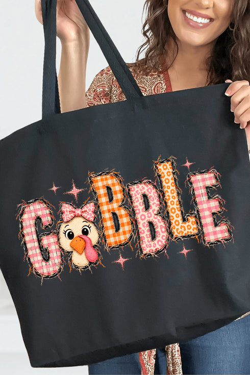 Gobble In Gingham Canvas Jumbo Tote