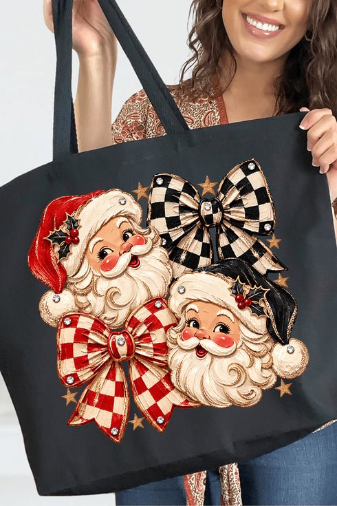 Merry Check Santa Canvas Jumbo Tote