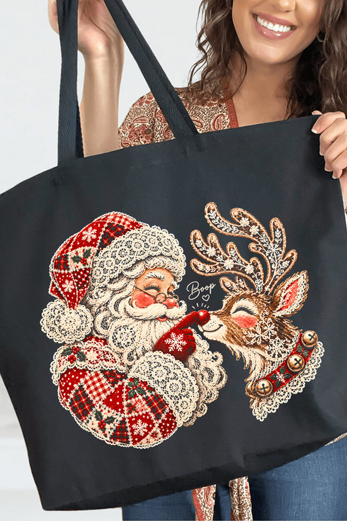 Santa's Christmas Boop Canvas Jumbo Tote