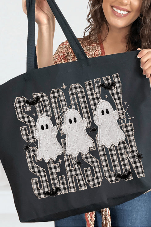 Spooky Season Gingham & Ghosts Canvas Jumbo Tote
