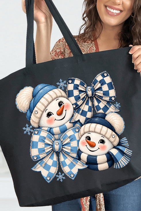 Winter Check Snowmen Canvas Jumbo Tote