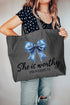 Blue Bow Worthy Canvas Jumbo Tote