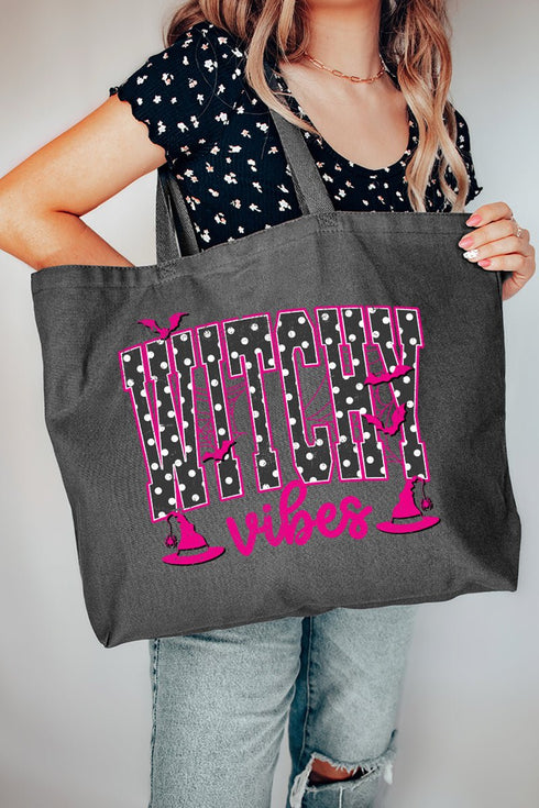 Dotted Witchy Vibes Canvas Jumbo Tote