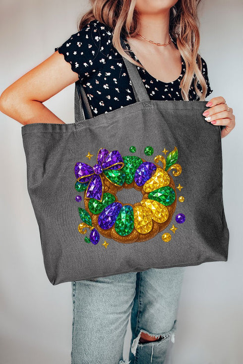 Faux Rhinestone King Cake Canvas Jumbo Tote