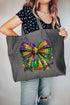 Faux Rhinestone Mardi Gras Bow Canvas Jumbo Tote