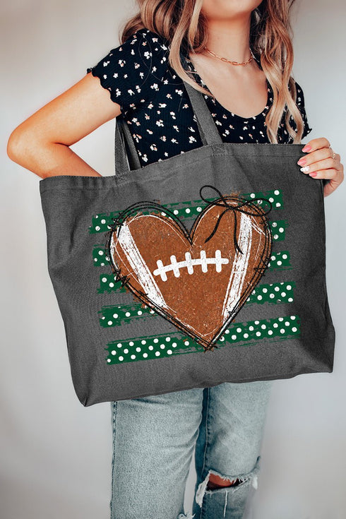 Green Football Sweetheart Canvas Jumbo Tote