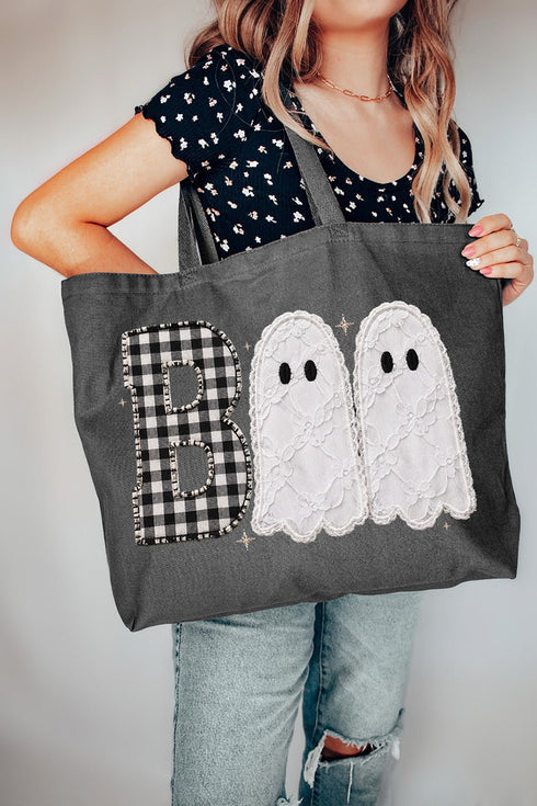 Gingham & Lace Boo Canvas Jumbo Tote